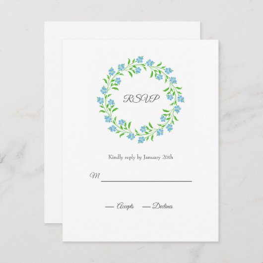 Vergeet me Nots Waterverf RSVP Kaartje (Voorkant / Achterkant)