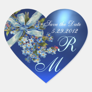VERGEET ME NOTULEN MONOGRAM, WEDDING PARTY blue ge Hart Sticker