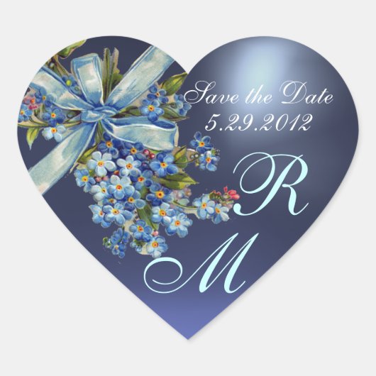 VERGEET ME NOTULEN MONOGRAM, WEDDING PARTY blue ge Hart Sticker (Voorkant)