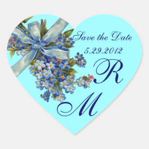 VERGEET ME NOTULEN MONOGRAM, WEDDING PARTY blue Hart Sticker