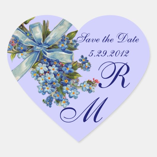 VERGEET ME NOTULEN MONOGRAM, WEDDING PARTY blue Hart Sticker (Voorkant)