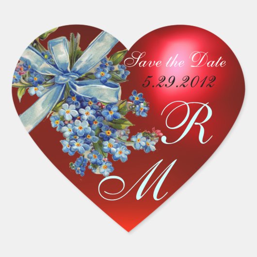 VERGEET ME NOTULEN MONOGRAM, WEDDING PARTY blue re Hart Sticker (Voorkant)