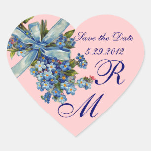 VERGEET ME NOTULEN MONOGRAM, WEDDING PARTY blue ro Hart Sticker