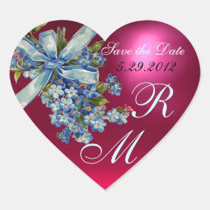 VERGEET ME NOTULEN MONOGRAM, WEDDING PARTY blue ro Hart Sticker