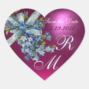VERGEET ME NOTULEN MONOGRAM, WEDDING PARTY blue ro Hart Sticker