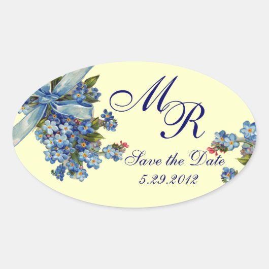 VERGEET ME NOTULEN MONOGRAM, WEDDING PARTY blue ro Ovale Sticker (Voorkant)