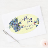 VERGEET ME NOTULEN MONOGRAM, WEDDING PARTY blue ro Ovale Sticker (Envelop)