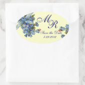 VERGEET ME NOTULEN MONOGRAM, WEDDING PARTY blue ro Ovale Sticker (Tas)