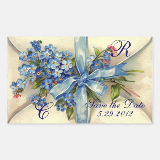 VERGEET ME NOTULEN MONOGRAM, WEDDING PARTY blue ro Rechthoekige Sticker (Voorkant)
