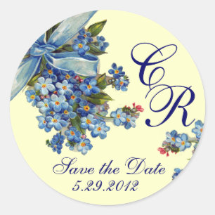 VERGEET ME NOTULEN MONOGRAM, WEDDING PARTY blue Ronde Sticker