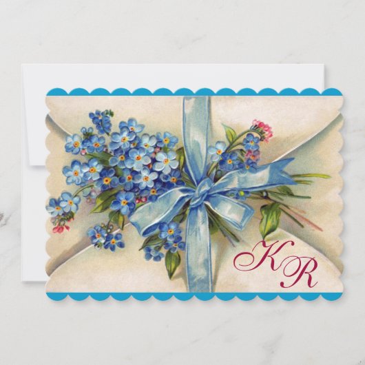 VERGEET ME NOTULEN MONOGRAM, WEDDING PARTY Blue Wh Kaart (Voorkant)
