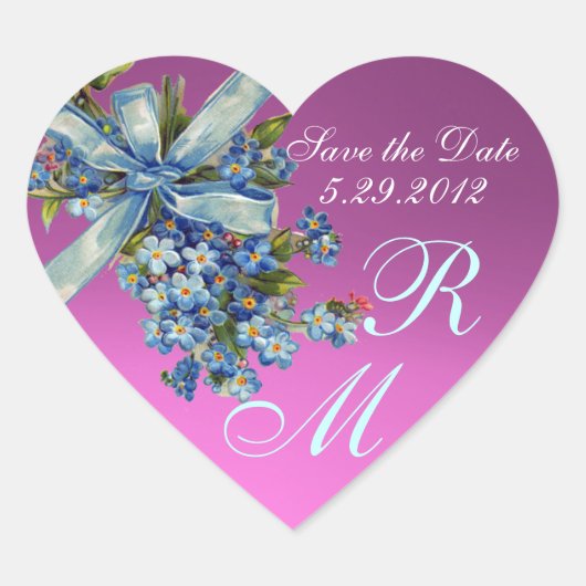 VERGEET ME NOTULEN MONOGRAM, WEDDING PARTY roze bl Hart Sticker (Voorkant)