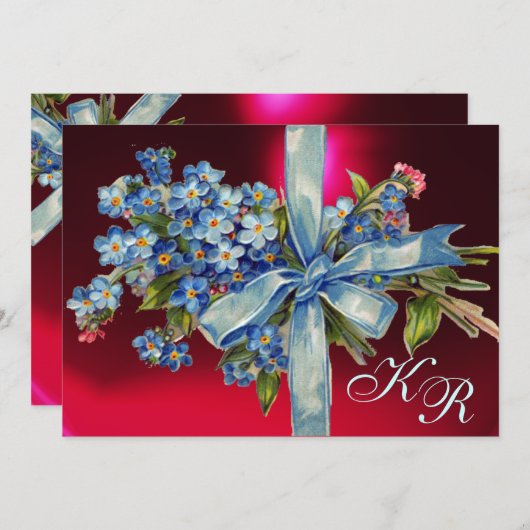 VERGEET MIE NIETJES MONOGRAM TROUWFEEST blauw rood Kaart (Voorkant / Achterkant)