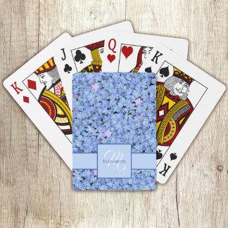 Vergeet Mij Niet Blauwe Bloem Naam + Monogram Sjab Pokerkaarten