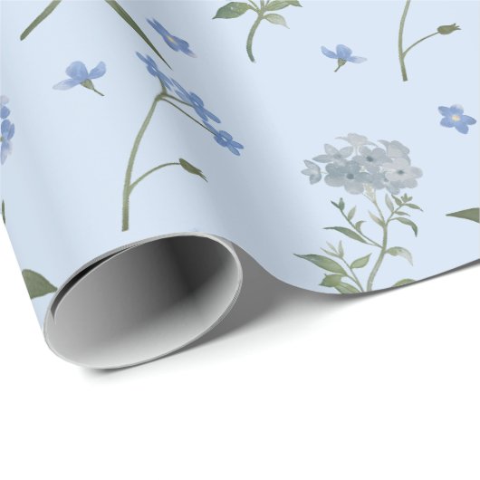 Vergeet mij niet Blauwe Bloemen Waterverf Cadeaupapier (Rol Hoek)