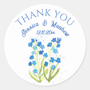 Vergeet-mij-niet Blauwe bloemige Waterverf Bruilof Ronde Sticker