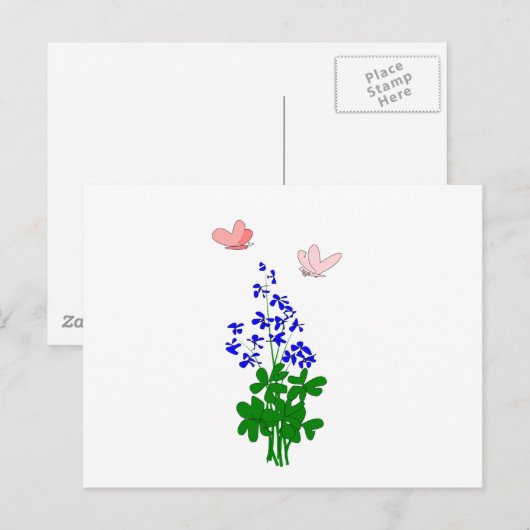 Vergeet-mij-niet bloemen blauw, klaver, vlinder briefkaart (Voorkant / Achterkant)