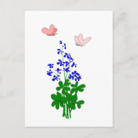 Vergeet-mij-niet bloemen blauw, klaver, vlinder