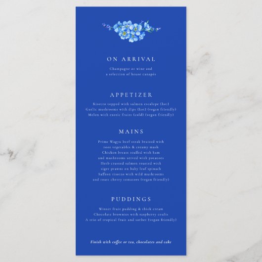 Vergeet-mij-niet hart blauw witte trouwmenu's menu (Achterkant)