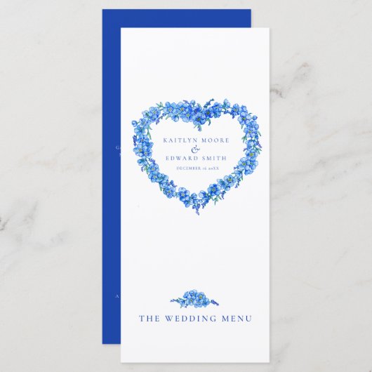 Vergeet-mij-niet hart blauw witte trouwmenu's menu (Voorkant / Achterkant)