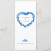 Vergeet-mij-niet hart blauw witte trouwmenu's menu (Voorkant)