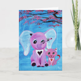 Vergeet-mij-niet Roze Olifant Kat Kersenbloesem Ku Kaart