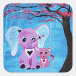 Vergeet-mij-niet Roze Olifant Kat Kersenbloesem Ku Vierkante Sticker