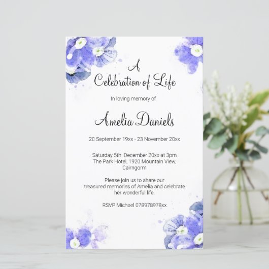 Vergeet-mij-niet Viering van het leven (Staand voorkant)