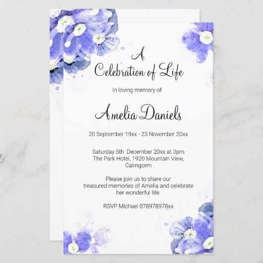 Vergeet-mij-niet Viering van het leven (Voorkant / Achterkant)