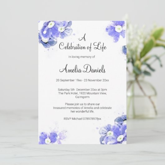 Vergeet-mij-niet Viering van het leven Aankondiging (Staand voorkant)