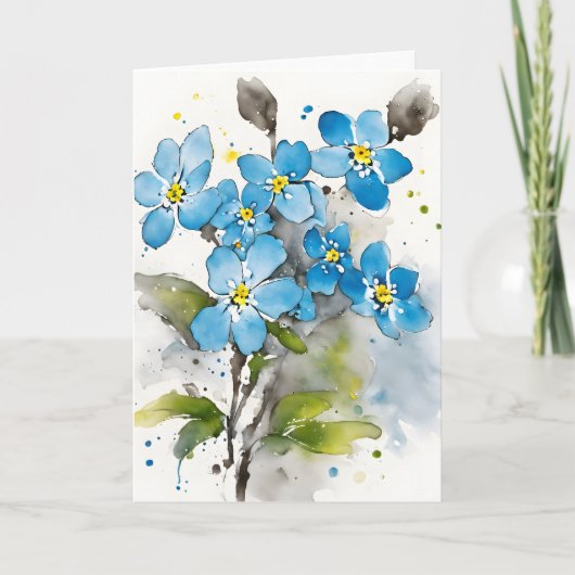 Vergeet-mij-nietje - Waterverf bloemen Kaart (Voorkant)