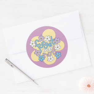 Vergeet-mij-nietjes en bericht op levendig bloemmo ronde sticker