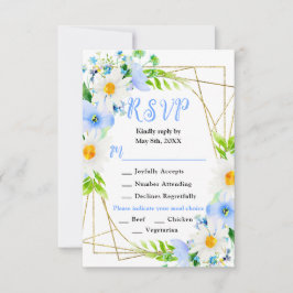 Vergeet-mij-nietjes en Madeliefjes Bruiloft RSVP Kaartje
