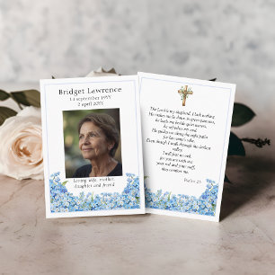 Vergeet-mij-nietjes Herdenkingsfoto Psalm 23 Gebed Visitekaartje