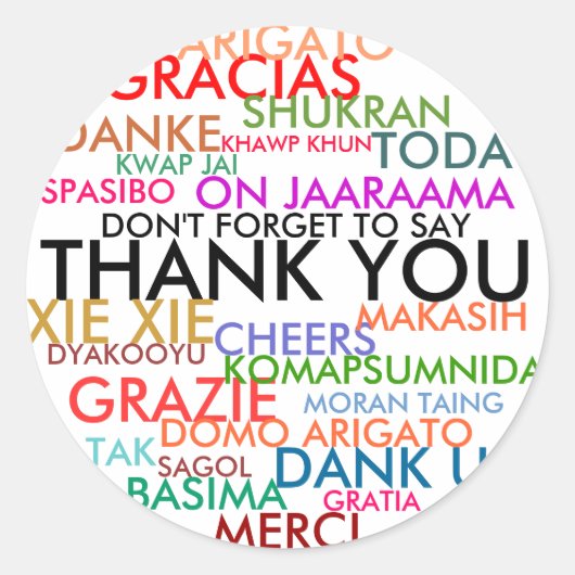 VERGEET NIET BEDANKT TE ZEGGEN RONDE STICKER (Voorkant)