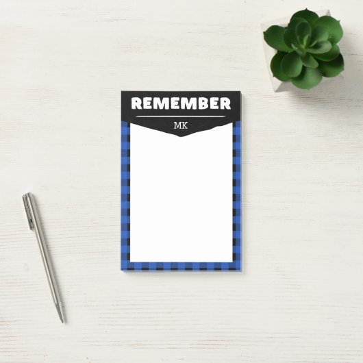 Vergeet niet - Blue Buffalo Check Monogrammed Post-it® Notes (Kantoor)