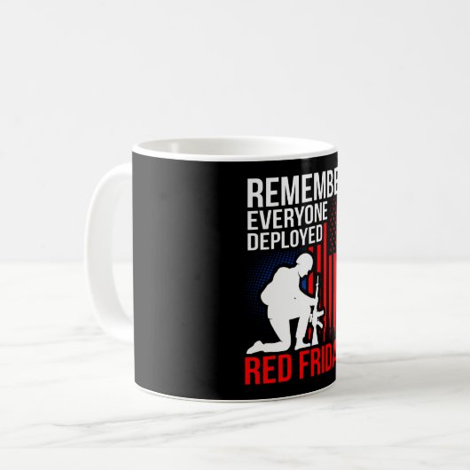 Vergeet niet dat iedereen vrijdagstrijdkrachten he koffiemok (Voorkant links)