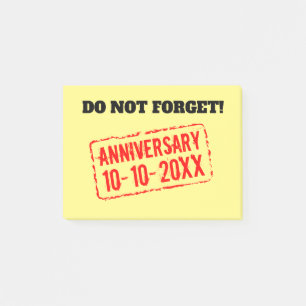 Vergeet niet dat je huwelijksverjaardagsdatum aang post-it® notes