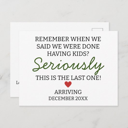 Vergeet niet dat we klaar zijn met zwangerschap briefkaart (Voorkant / Achterkant)