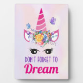 Vergeet niet om te dromen dat de roze unicorn van  fotoplaat (voorkant)