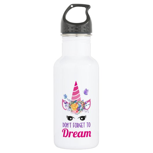 Vergeet niet om te dromen dat de roze unicorn van  waterfles  (Voorkant)