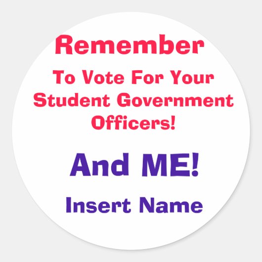 Vergeet niet, om te stemmen op uw studentenregerin ronde sticker (Voorkant)