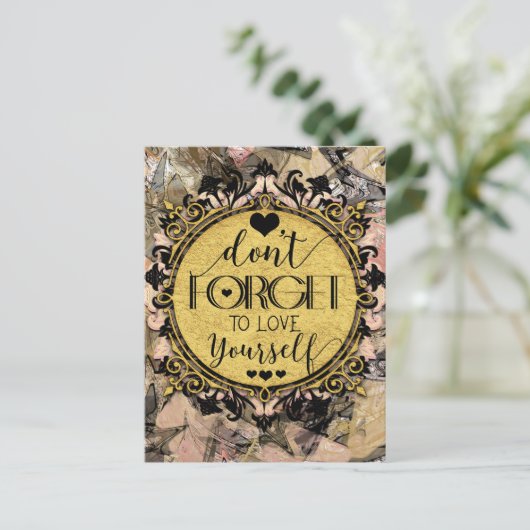 Vergeet niet om van jezelf te houden, zwarte zwijn briefkaart (Staand voorkant)