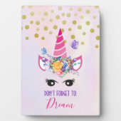 Vergeet niet te dromen roze Unicorn en Confetti Fotoplaat (voorkant)
