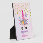 Vergeet niet te dromen roze Unicorn en Confetti Fotoplaat (Zijkant)