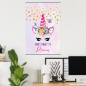 Vergeet niet te dromen roze Unicorn en Confetti Poster (Thuiskantoor)