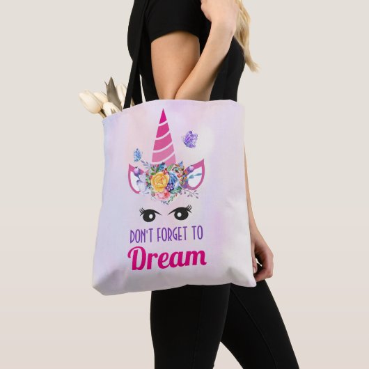 Vergeet niet te dromen roze Unicorn Tote Bag (Dichtbij)