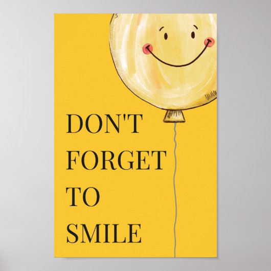 Vergeet niet te glimlachen | Yellow Cute Smile Bal Poster (Voorkant)