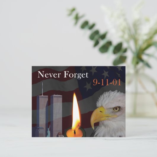 Vergeet nooit 9-11-01 briefkaart (Staand voorkant)