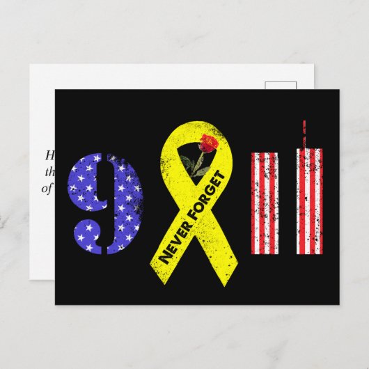 Vergeet nooit 9 11 gele lint briefkaart (Voorkant / Achterkant)